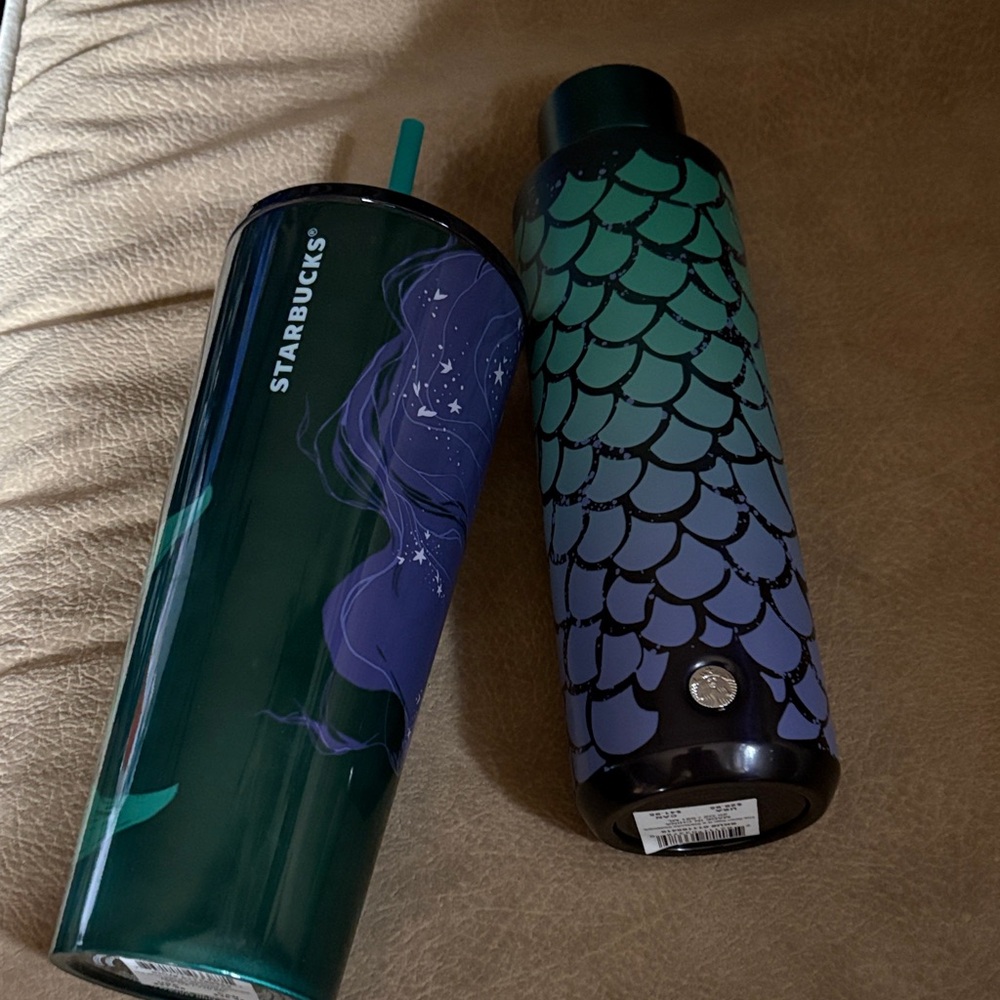 Starbucks Green Mermaid and Blue Scale Tumblers